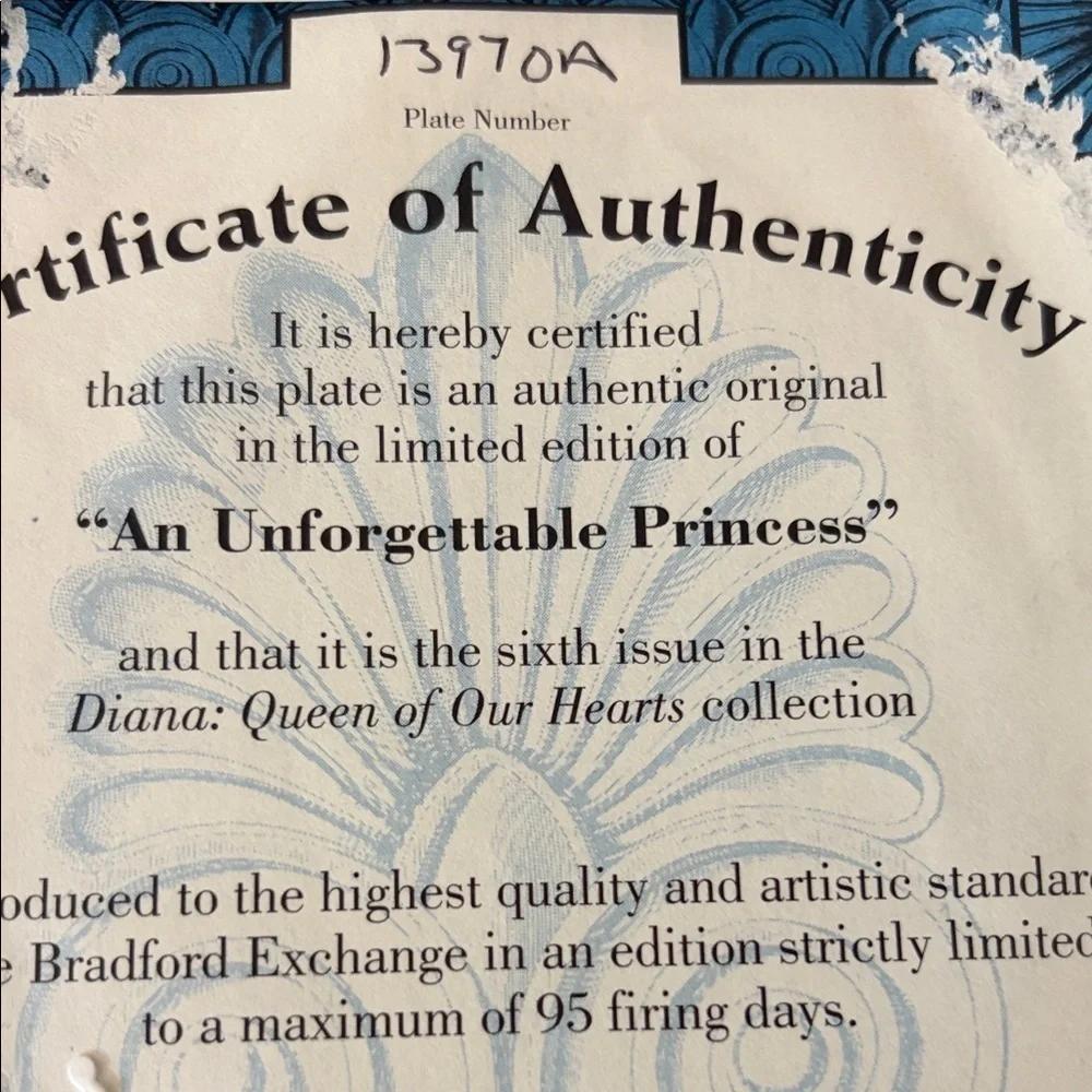 Diana Commemorative Plate-Bradford Exchange- An unforgettable Princess